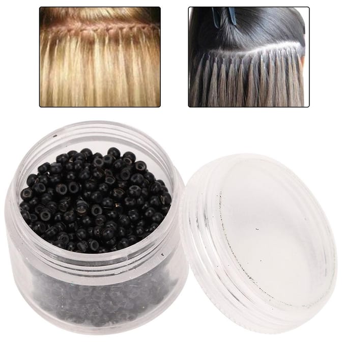 1000 stuks 3mm x 2mm Siliconen Micro Links Ringen Kralen Hairextension Tool Zwart zwart
