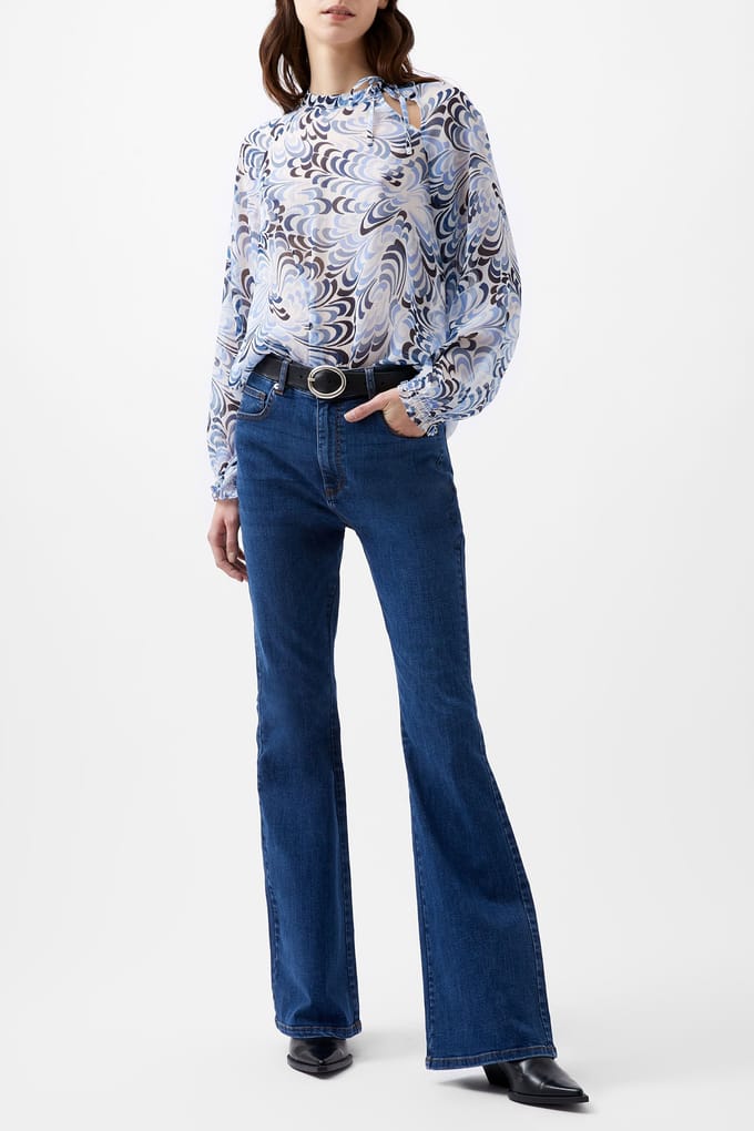 French Connection Dia Hallie Crinkle Blouse Summer White/blue Taglia: S | Magliette intime Outlet | Donna | Bianco