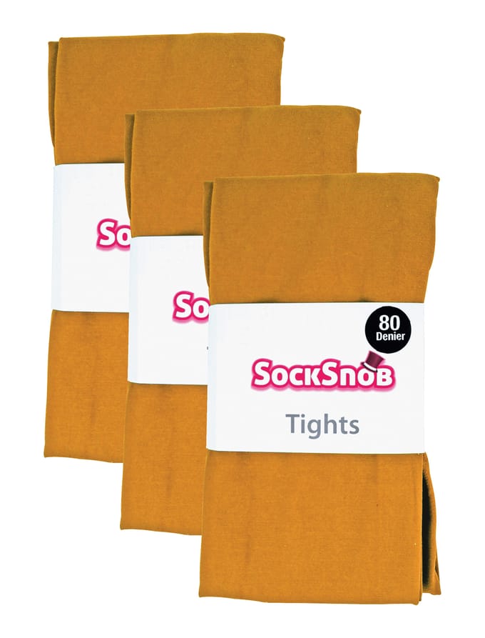 3 paar dames gekleurde ondoorzichtige 80 denier panty's - Mosterd