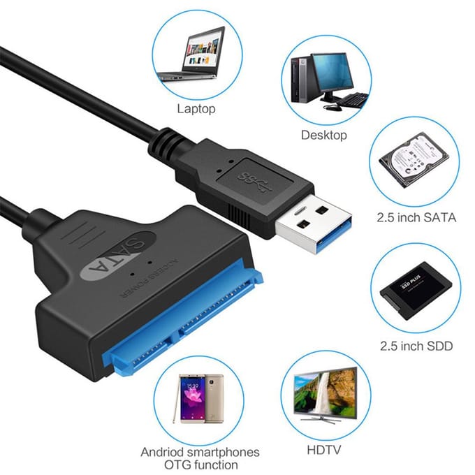 Type C naar SATA Adapter Converter Kabel 22Pin Drive Gratis 2,5  SATA HDD SSD USB 2.0 zwart