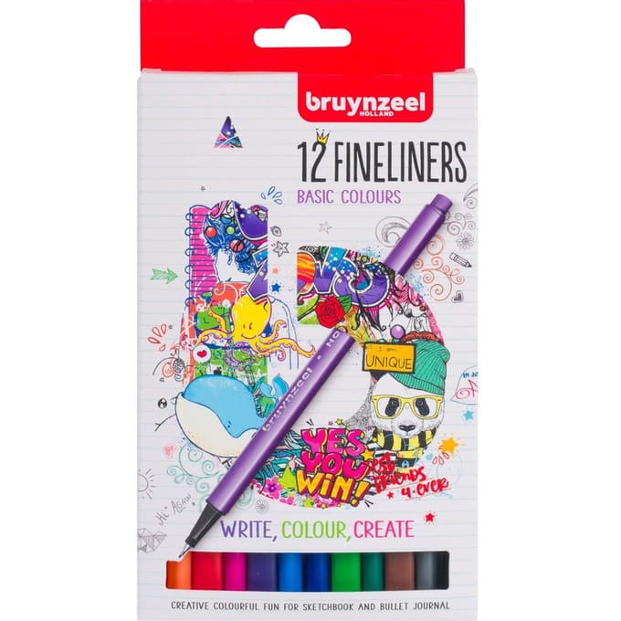 Bruynzeel Fineliners-set, 12 kleuren