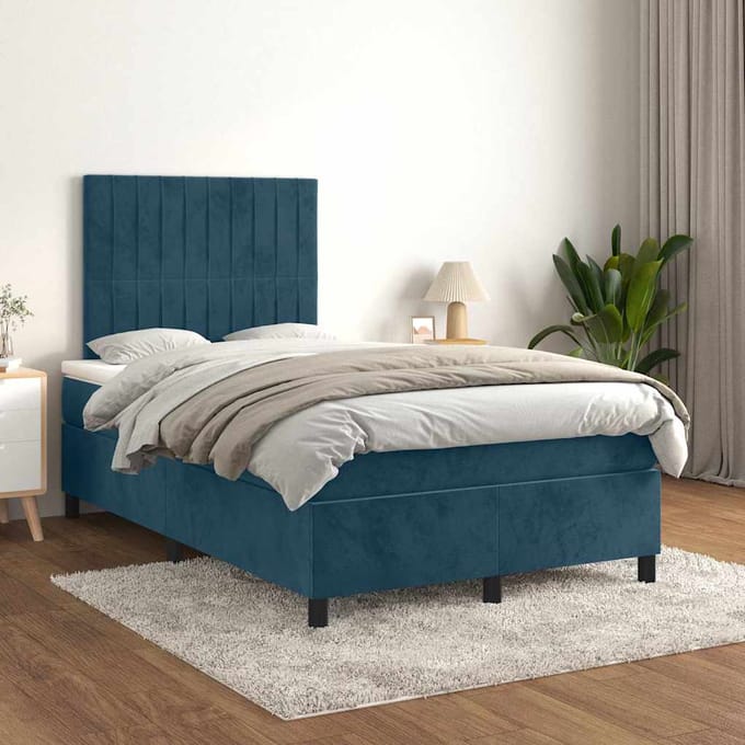 vidaXL - Boxspring - met - matras - fluweel - donkerblauw - 120x200 - cm