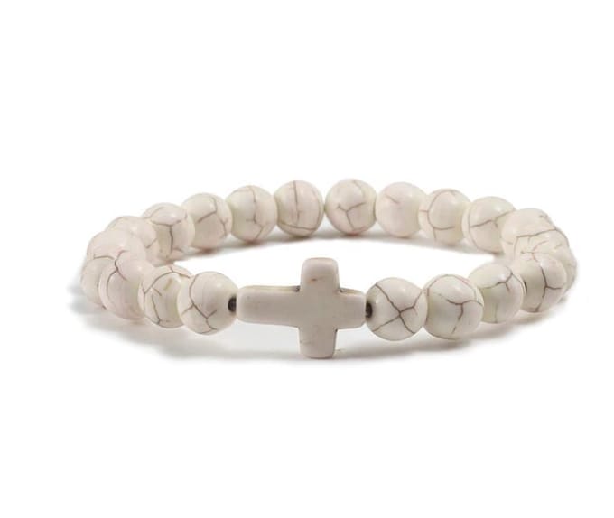 Kruis armband heren  - Jezus - Christelijk - bijbel kralen - Wit - 20 cm