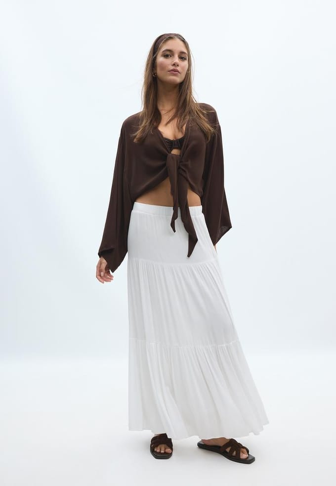 Stradivarius Soepelvallende open blouse  Bruin S