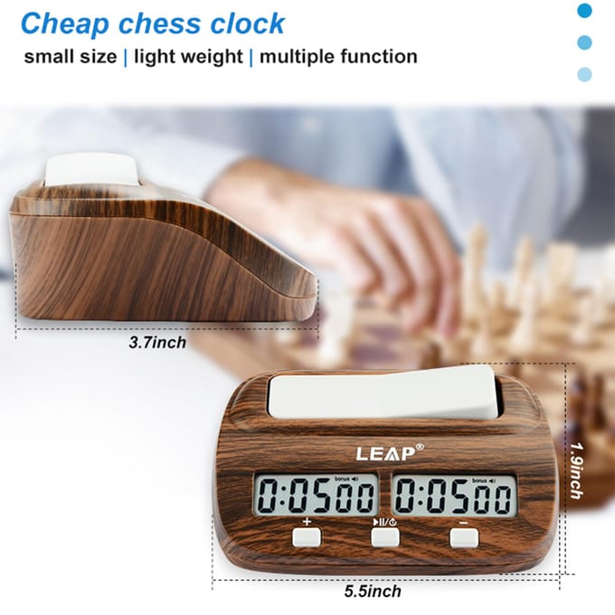 LEAP Schaakklok Digitale Schaaktimer met Vertraging en Bonus Professioneel voor Bordspellen Timer Hout bruin
