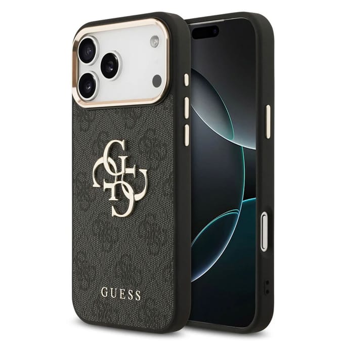 Guess Back Cover voor iPhone 17 Pro - Luxe Zwart - Gouden Accenten - Slank Ontwerp