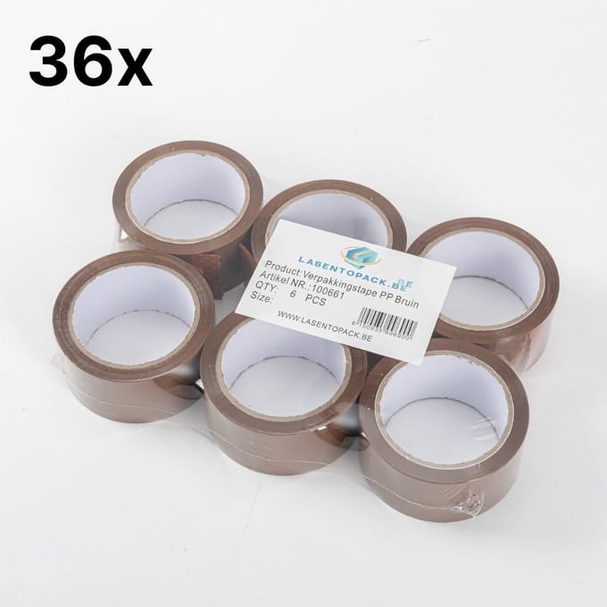 36x Verpakkingstape Bruin PP Plakband 48mmx66m Sterk!