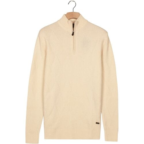 Baileys Trui Half Zip Extra Long Sleeve Front Argyle Jacquard Knit Wit / male