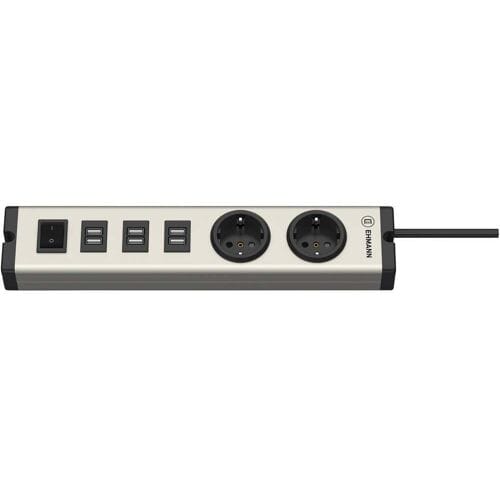 Ehmann 0601x0a02203303 USB-oplader 6 x, 2 x USB, Randaarde stopcontact