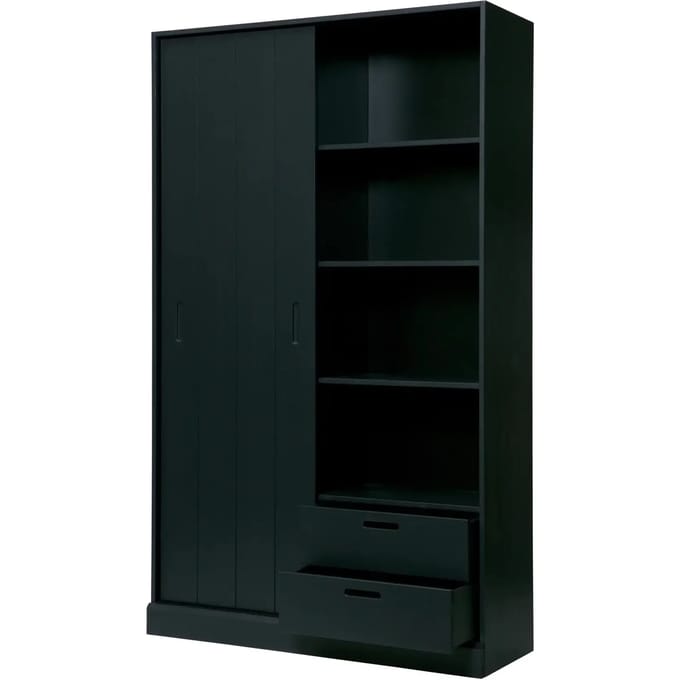WOOOD Move schuifdeurkast - Grenen - Mat Zwart - 200x120x42