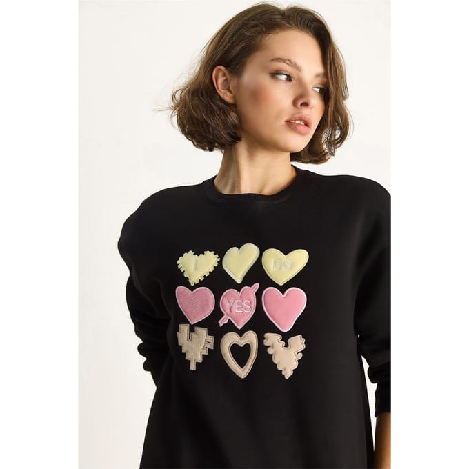Hart Patch Applicatie Ontspannen Pasvorm Crewneck Sweatshirt