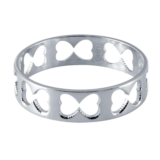 Quiges Stapelring Dames - Vulring Harten - RVS Zilverkleurig - Maat 20 - Hoogte 6mm