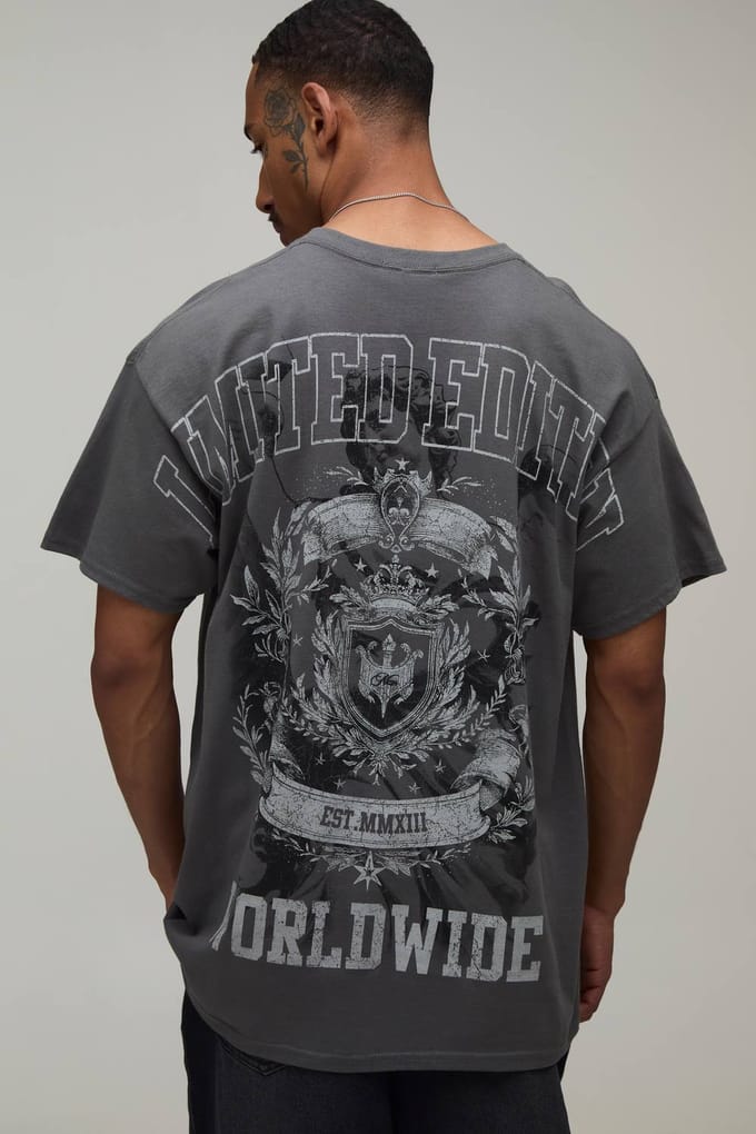 Oversized Limited Edition T-shirt Met Over The Seams Print | Charcoal | Size Small