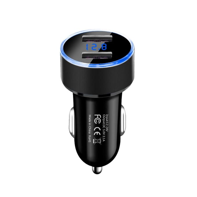 Universele 12V-24V snelle dubbele USB-autoladeradapter met LED-spanningsweergave 3,1A autotelefoonlader black