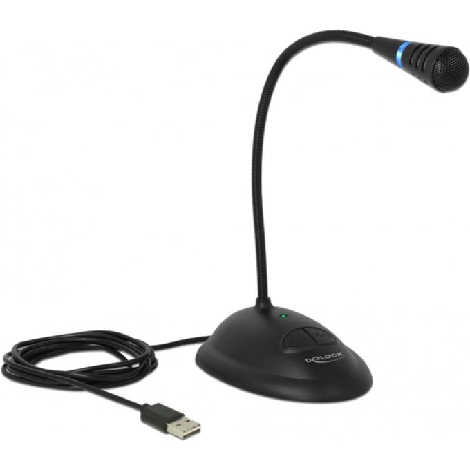 Zwanenhals USB-microfoon Delock 65871 Zendmethode:USB, Kabelgebonden Incl. kabel, Voet