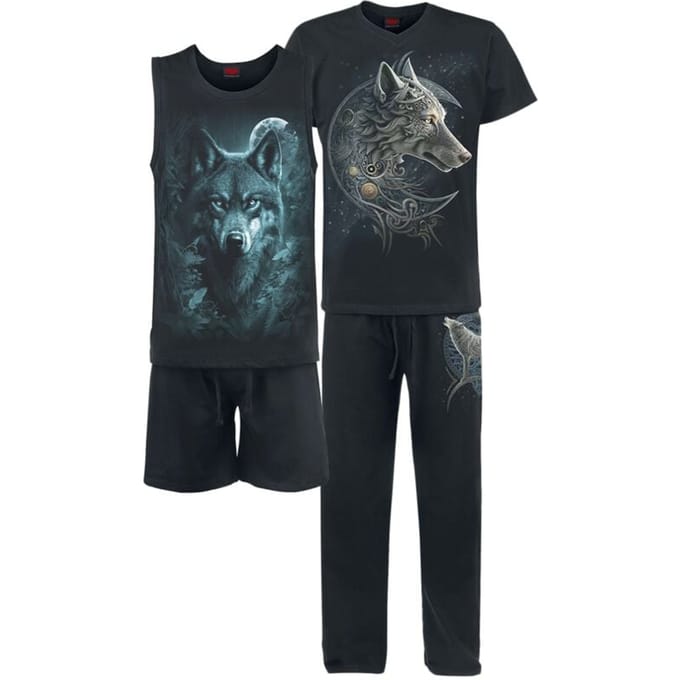 Spiral Pyjama - Celtic Wolf - 4Pc Mens Gothic Pyjama Set - M tot XXL - voor Mannen - zwart