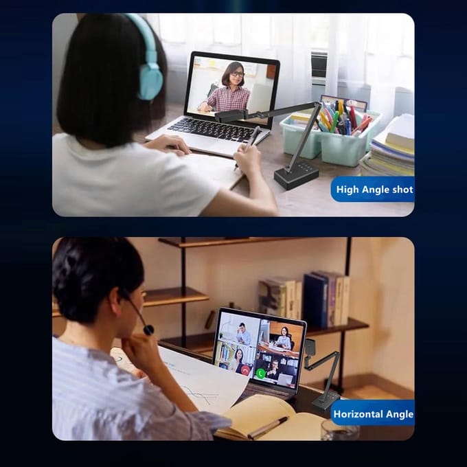 Caméra de documents USB 4K, Webcam 16MP, visualiseur d'image inversé, pliable pour une démonstration en direct, conférence Web noir