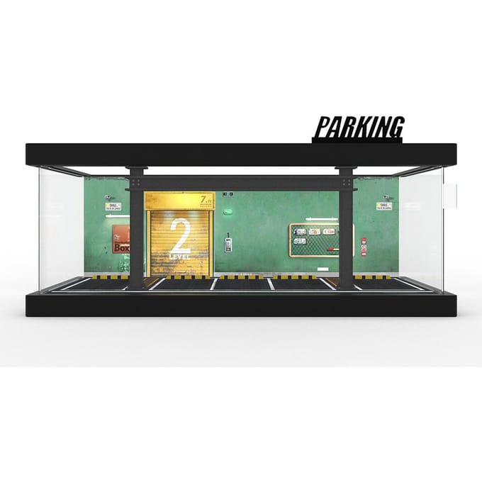 1/64 Vijf Auto Parkeergarage Miniatuur Scène Model Legering Auto Model Opslag Display