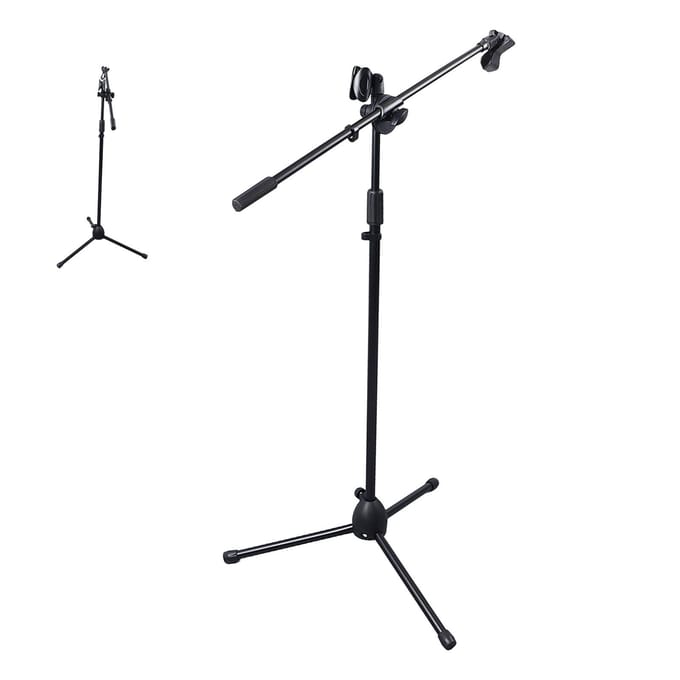 Microfoon Statief Standaard Microfoon Statief Houder met 2 Microfoonklemmen voor Livestream Zingen Podium black