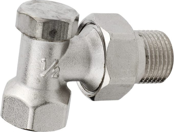 Radiatorconnect voetventiel 1/2" x 1/2" haaks.