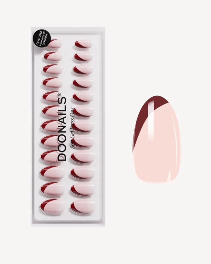 Doonails - Soft Gel Press Ons - Red Slate French Short Almond
