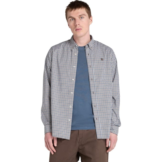 Timberland Stretch Poplin Gingham Shirt Chocolate Brown Größe: M | Casual hemden Outlet | Herren | Braun