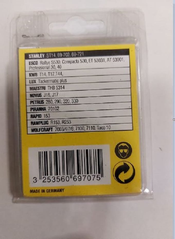 Stanley Nietjes A type 53 0/69/707 - Prijs per verpakking ( 1000 nietjes)