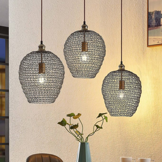 Lindby - hanglamp - 3lichts - ijzer - H: 38 cm - E27 - messing