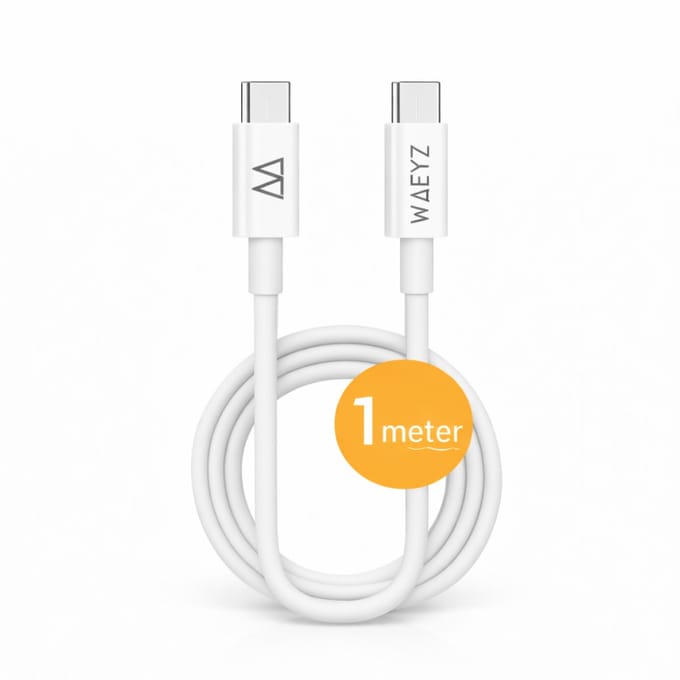 WAEYZ® USB-C naar USB-C Kabel 1 Meter – Extra Dikke Dubbele Koperdraad Snoer – 60W Snellader – Wit – Universeel PD Super Fast Charge