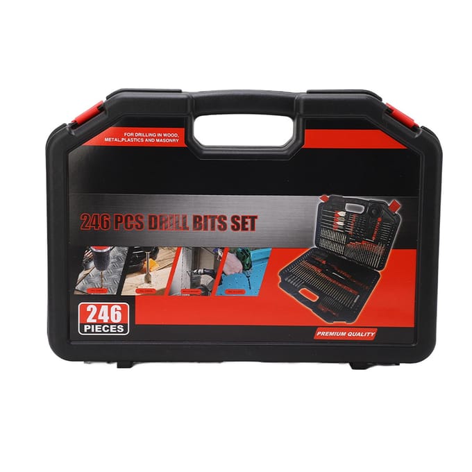 246-delige multifunctionele combinatieboor- en schroefbitset met zwarte plastic doos