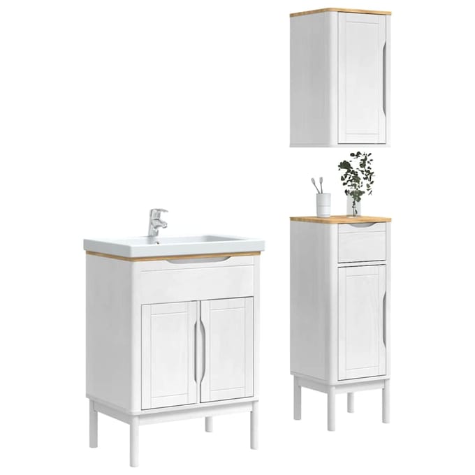 vidaXL - Badkamermeubel - Set - FLORO - 3 - st - Wit - Massief - vurenhout