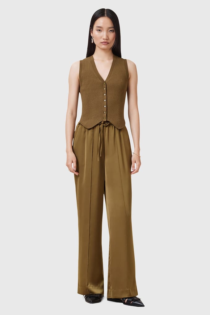 AllSaints Alba Satin Trouser Moss Green Größe: M | Straight Jeans Outlet | Damen | Grün