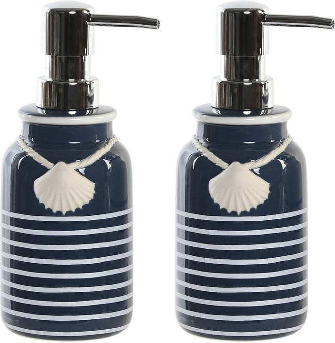 Items - Zeeppompje/dispenser - 2x stuks - Kunststeen - Blauw/wit - 7 x 18 cm