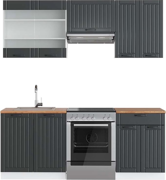 Vicco Fame-Line Complete keukeneenheid – 200 cm, WB Eik Antraciet landhuis/wit