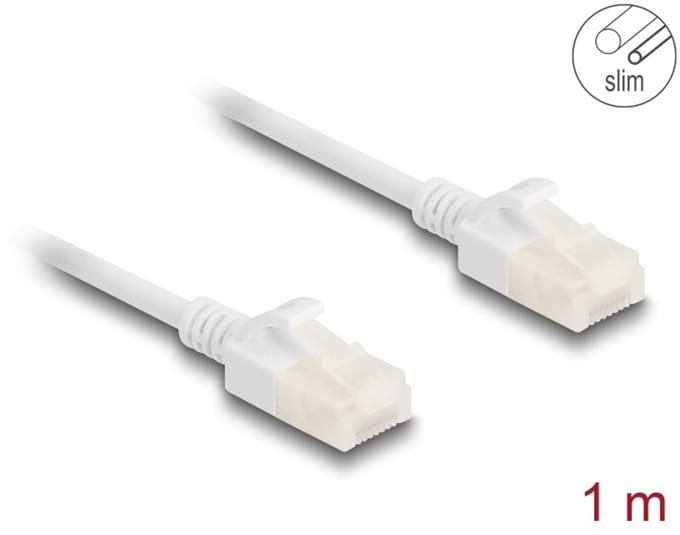 Delock RJ45 Network Cable Cat.6A plug to plug with robust latch for industrial use U/UTP Slim 1 m white