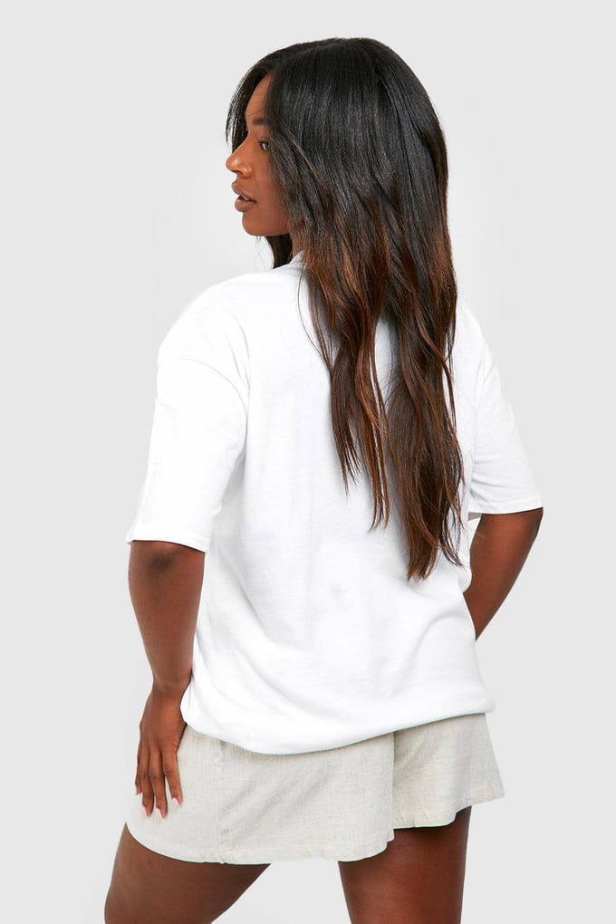 boohoo Dames Plus Positano Oversized T-shirt | Wit | Maat: 44