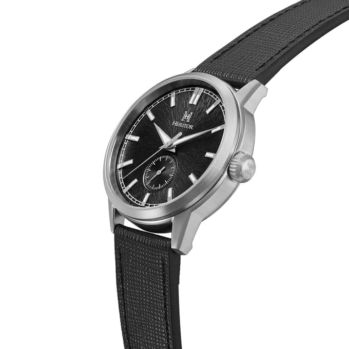 Heritor Automatic Argento horloge met leren band - Zilver/Zwart