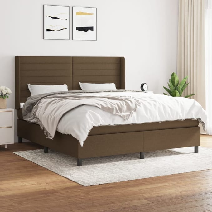vidaXL - Boxspring - met - matras - stof - donkerbruin - 160x200 - cm
