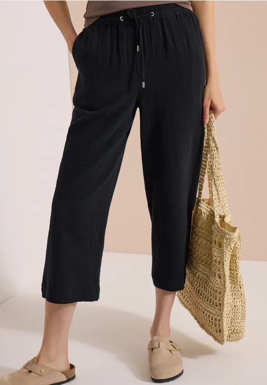 3/4-broek met Wide Leg pijpen van mousseline