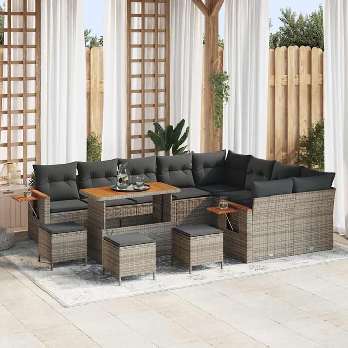 vidaXL - Tuinbank - Set - 14 - st - 10-zits - Grijs - poly - rattan