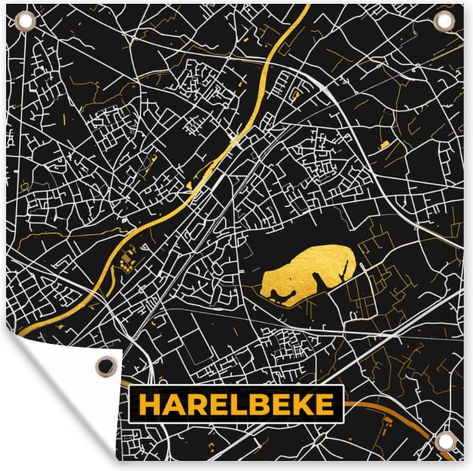 Tuindoek Stadskaart - Harelbeke - Plattegrond - Goud - Kaart - 100x100 cm