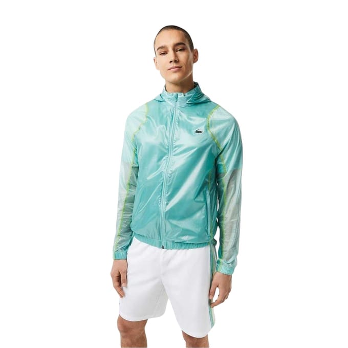 Lacoste Heren Jas met capuchon en krokodillenprint (Munt)