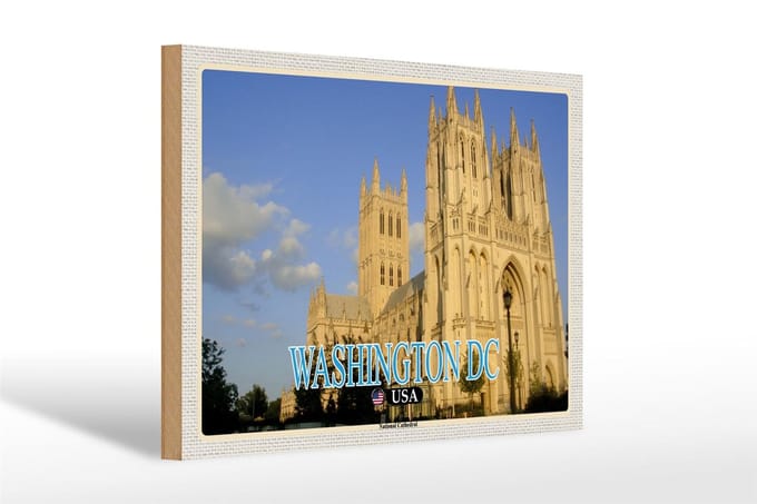 Holzschild Reise 30x20cm Washington DC USA National Cathedral Deko