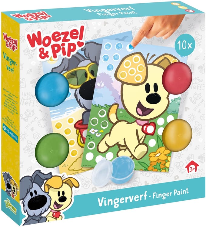 Woezel & Pip Vingerverf set - 4 kleuren verf en 10 kaarten - Peuter en kleuter speelgoed - Knutselen - Voor meisjes en jongens - Vanaf 2 jaar - Speelgoed kinderen - Bambolino Toys