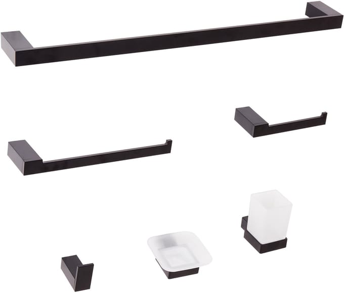 TUMACO - 6-delige badkamer hardware set - Zwart - Aluminium