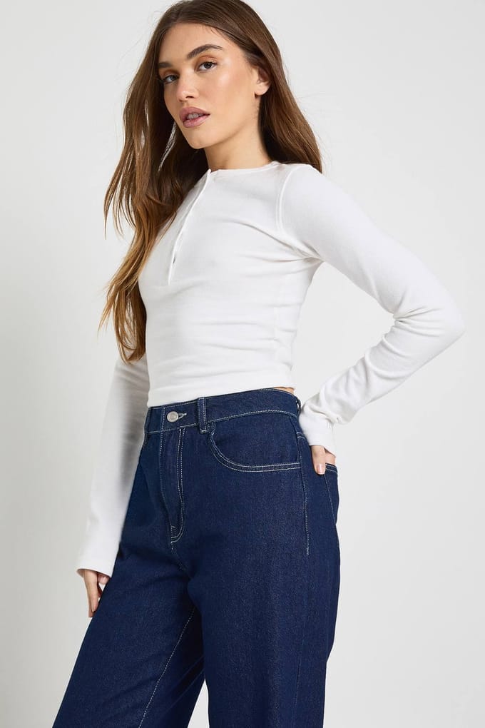 boohoo Dames Basics Hoge Taille Rechte Pijp Spijkerbroek | Indigo | Maat: 8/32L