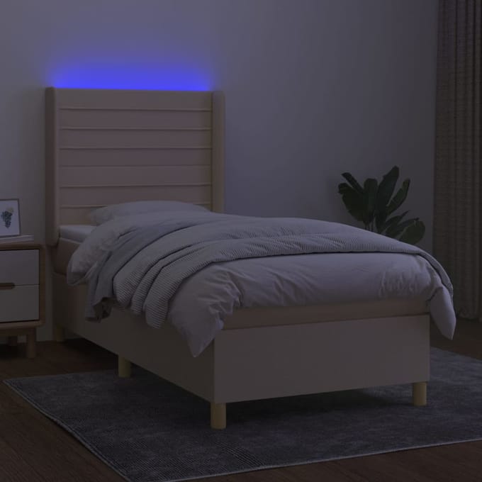 vidaXL - Boxspring - met - matras - en - LED - stof - crèmekleurig - 100x200 - cm