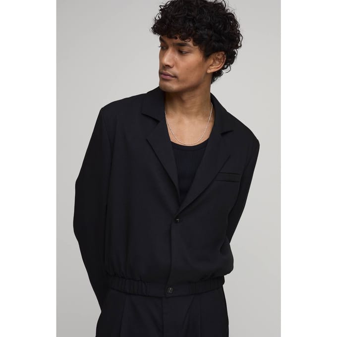 Getailleerde Cropped Blazer Met Elastische Zoom Co-ord | Black | Size Medium