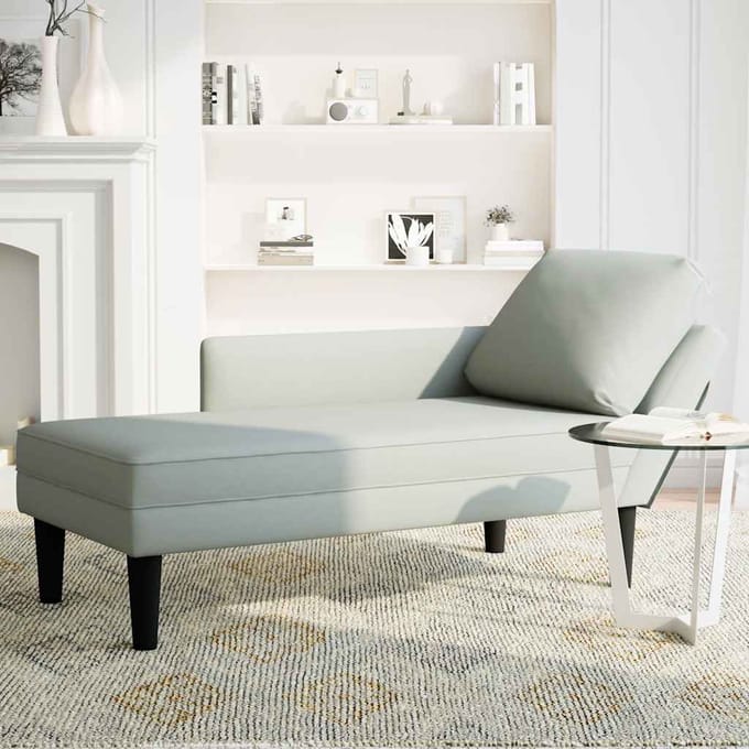 vidaXL - Chaise - longue - met - kussen - & - rechterarmleuning - fluweel - lichtgrijs