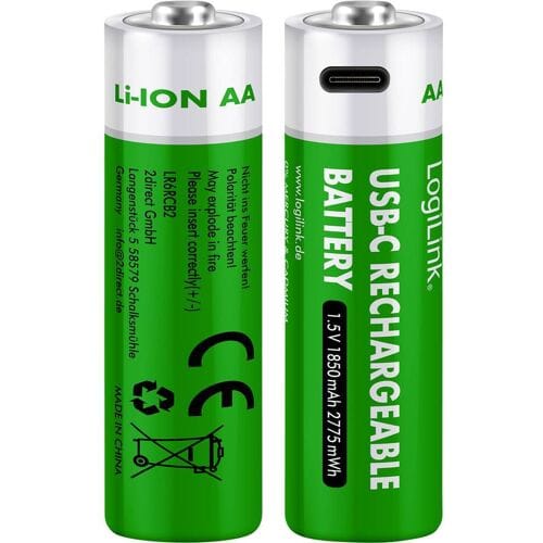 LogiLink LR6RCB2 Oplaadbare AA batterij (penlite) Li-ion 1850 mAh 1.5 V 2 stuk(s)